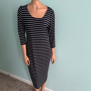 Premise Striped Long Sleeve Dress in Navy and White